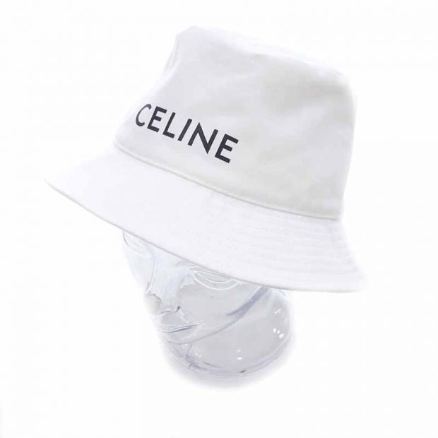 セリーヌ/CELINE ロゴ プリント ホワイト デニム バケット ハット 買取 