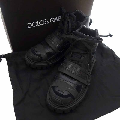 ドルチェアンドガッバーナ/DOLCE&GABBANA レースアップ レザー　ラバー ロゴ 異素材MIX ブーツ 買取参考金額10,000～20,000円前後